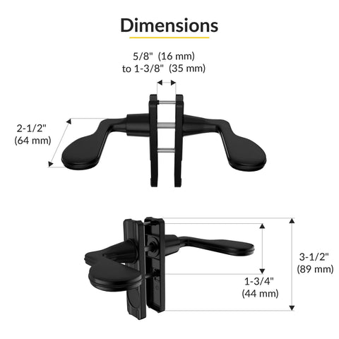 Black Aluminum Lever Latch Set With Night Lock For Door Thickness Five Eighths To One And Three Eighths Inches dimensions