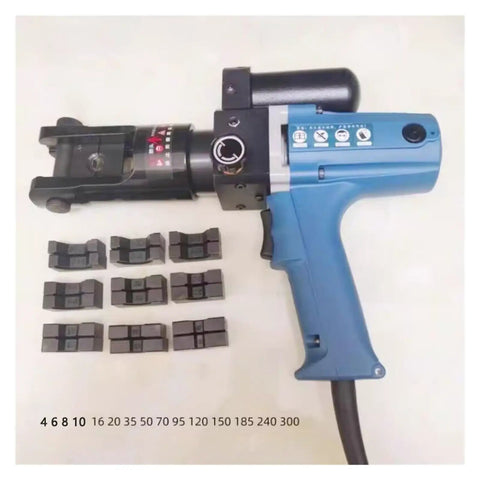 Elukht Yz 300a Electric Hydraulic Pliers For Copper And Aluminum Terminals with adapter sizes on a white background.