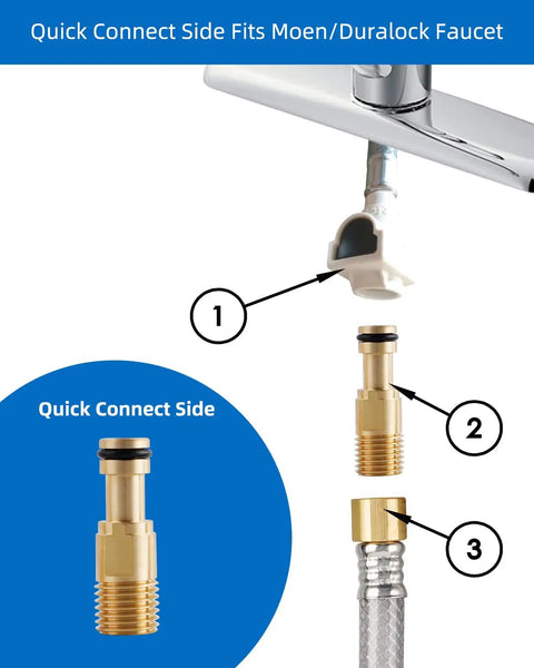 Quick Connect side fits Moen/Duralock faucet with brass connection for No Fuss Universal Kitchen Sink Side Sprayer Replacement Kit.