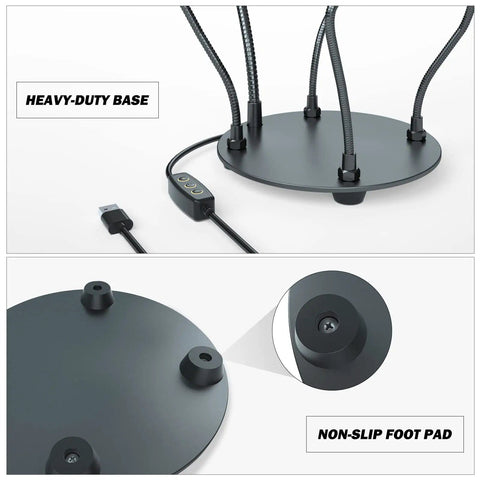Helping Hands Soldering Station base with heavy-duty construction, 4 flexible arms, non-slip foot pad, and USB cable.