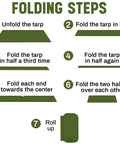 Folding instructions for 8 Pack Camping Tarps 6x8 Ft Waterproof 5.5 Mil Heavy Duty Ground Cover Rain Shelter, step-by-step guide.