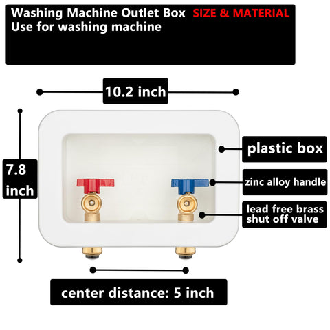 Washing Machine Outlet Box With Center Drain, Push To Connect Inlet One Half Inch, Outlet Three Quarter Inch Male Thread, Brass Ball Valves