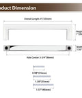 Diagram illustrating dimensions of Five Pack Polished Chrome Cabinet Handles For Drawers And Cabinets, Solid Zinc Alloy Square Kitchen Cupboard Pulls.
