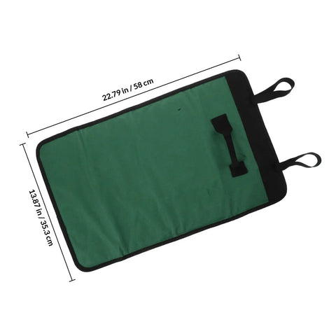 Large Capacity Chef Knife Roll Bag With Multiple Pockets And Internal Compartments Rugged Fabric Knife Carry Case displayed flat