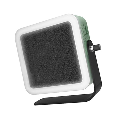 Compact Rechargeable Solder Fume Extractor And Mini Solder Fan With Bright Led Spotlight showing stylish design and black stand.