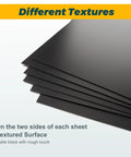 Stacked 12 Pack Black Plastic Sheets 8x12 Inch 0.04 Inch Thick High Tensile Plastic Panels showing textured matte surfaces.