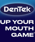 DenTek logo with slogan 'Up Your Mouth Game' on blue background