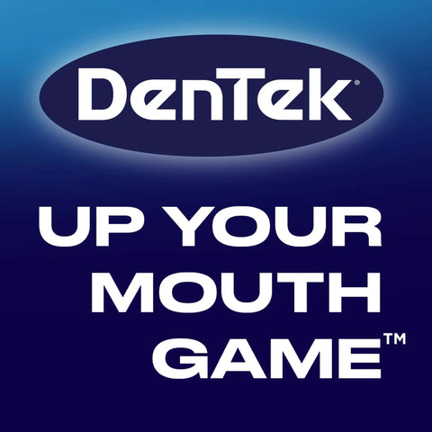 DenTek logo with slogan 'Up Your Mouth Game' on blue background