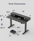 Klicelor 48X23 Inch Electric Standing Desk With Drawers Adjustable Height Small Sit Stand Desk For Home Office Compact Computer Workstation Solid Wood Top dimensions illustration.