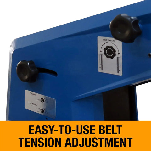 Tough As Nails 2X60 Three Wheel Belt Grinder Cranking Out 8000 FPM showing easy belt tension adjustment and tracking features.
