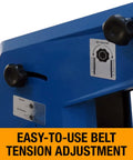 Heavy Duty 2 X 48 Inch Belt Grinder Built Like A Rock Solid Workhorse With Six Thousand FPM Drive Wheel One Horsepower Motor tension adjustment knob