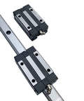 Beefy Four Pack 20mm Linear Slider Bearing Blocks for CNC Projects on rail, showcasing the square carriage sliders and HGR20 compatibility.