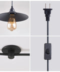 No Fuss Easy Plug In Cord Outdoor Hanging Lamp For Patio Waterproof Pendant Light plug and switch details