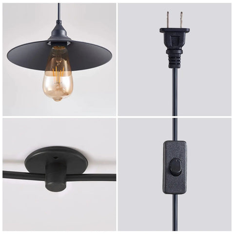 No Fuss Easy Plug In Cord Outdoor Hanging Lamp For Patio Waterproof Pendant Light plug and switch details