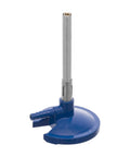 Basic Bunsen Burner For Natural Gas Lab Grade No Frills Design with 11mm burner tube and serrated inlet arm on blue base