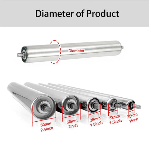 2 Pack Stainless Steel Idler Rollers Heavy Duty Workhorse With Spring Pressed Axle Built Like A Tank For Rock Solid Conveyor Performance Plus Durability showing assorted diameters