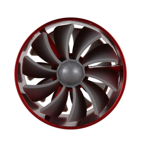 Double Turbine Car Air Intake Fan System For Faster Gas Mileage And Turbo Boost, Red Metal Turbo Charger Style Intake front view