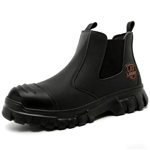 All Day Comfort Steel Toe Work Boots For Men Waterproof Lightweight Non Slip Safety Shoes Built For Construction And Industrial Jobs With Reinforced Toe Caps And ASTM Certified Boss Level Protection, side view.