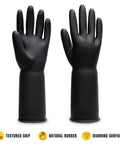 Chemical Resistant Latex Gloves For Heavy Duty Cleaning And Industrial Work, Extra Thick Rubber, Tear And Abrasion Resistant, 12.6 Inch Black