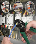 Self-Adjusting Ferrule Crimping Tool Kit With 1200 Wire Connectors For AWG 23 To 7 in use on electrical wiring setup