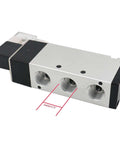 Internally Piloted 5 Way 2 Position Pneumatic Solenoid Valve 4V410-15 DC12V with PT One Half Inch ports, side view