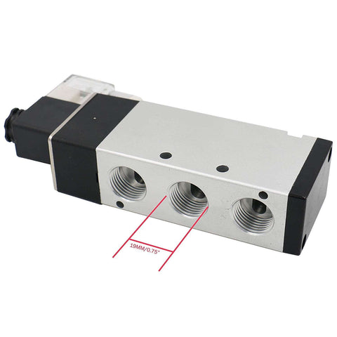 Internally Piloted 5 Way 2 Position Pneumatic Solenoid Valve 4V410-15 DC12V with PT One Half Inch ports, side view
