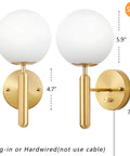 Gold Glass Globe Wall Sconce Light With Mid Century Vibe Indoor Wall Mounted Lamp With 6.5 Inch Cord for Bedroom and Living Room