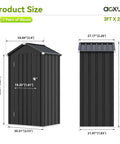 Vertical Metal Tool Cabinet With Floor Weatherproof Outdoor Storage Shed 21 Cu Ft Capacity shown with dimensions 3ft x 2ft