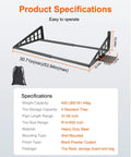 Heavy Duty Steel Wall Mounted Tire Rack Holds Thirty One To Fifty Six Inches with specifications on a white background.