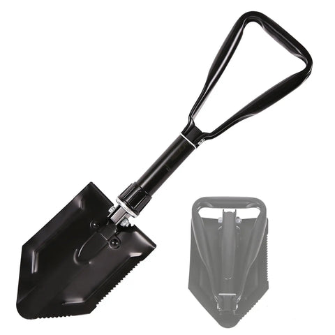 Beast Survival Folding Camp Shovel With Pickaxe Tri Fold Tactical Entrenching Tool open and folded view, manganese steel