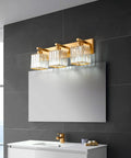 Three Light Gold Crystal Bathroom Vanity Light With Brushed Gold Finish Clear K9 Crystal Shades Modern Minimalist Wall Fixtures