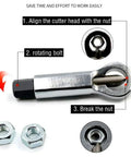 Heavy Duty Metal Nut Splitter Set For Bolt And Nut Removal with step-by-step usage guide and close-up of nut cracking tool