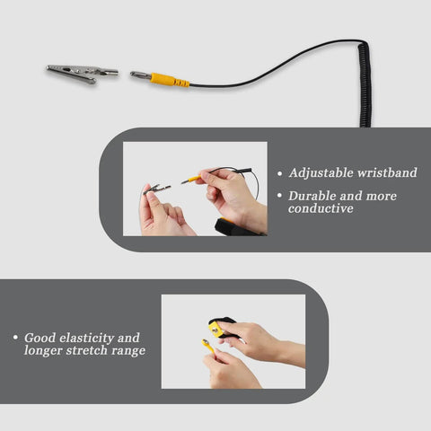 3 Pack ESD Safe Anti Static Wrist Straps, Yellow Wrist Band With Alligator Clips, 4 Strand Copper Core, 5.9 Foot Cable