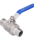 Dang Tough 3/4 Inch Stainless Steel Manual Shutoff Valve With Male Threads Heavy Duty Plumbing Fitting with blue handle and threaded ends