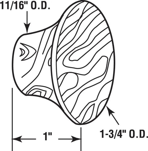 Hardwood Bi Fold Door Pull Knob Set Of 2 One And Three Quarters Inch Diameter Knob With Eleven Sixteenths Inch Base diagram