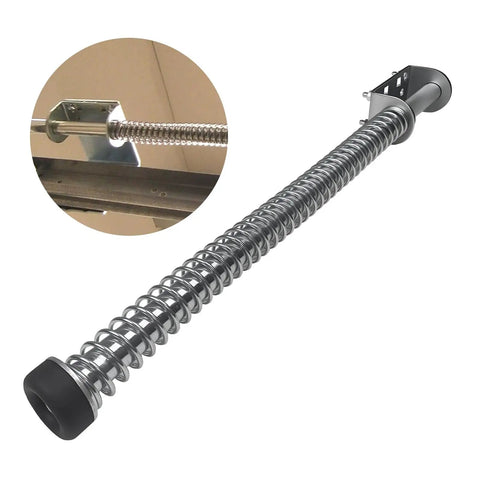Beefed Up Heavy Duty Garage Door Pusher Springs Pair For Opener System Left And Right Plunger Bumpers 20 Inch Cable Protection Durable Replacement Parts For Smooth Quiet Garage Door Operation. Steel spring with plunger bumpers and close-up of installed cable protection detail.