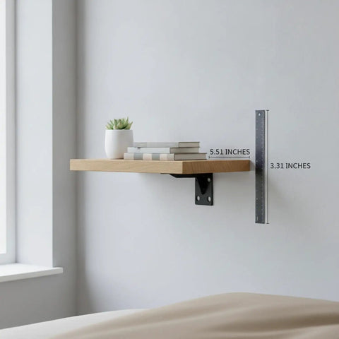 Wall-mounted shelf with Built Tough Cold Rolled Steel Triangular Shelf Bracket for Floating Shelves And Wall Cabinets, Heavy Duty Black Finish, 5.5 By 3.3 Inches.