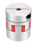 Front view of aluminum shaft coupling with red flexible jaws; 50mm long, 40mm diameter for 8–17mm shafts.