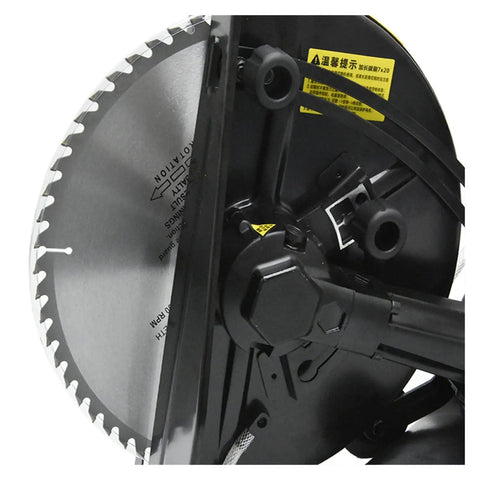 Close-up of Heavy Duty 6800W Electric Circular Saw blade, featuring sharp teeth and sturdy motor base for precision cutting.
