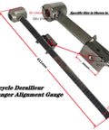 Pro Grade Derailleur Hanger Alignment Gauge showing measurements for 20 to 29 inch MTB and road bikes in stainless steel