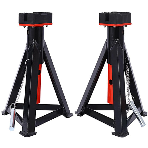 Pair of heavy-duty steel 3 ton jack stands for home garages, 6000 lb capacity each, low profile design with 10 adjustable heights.