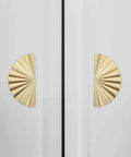 Antique Gold Semi Circle Cabinet Pulls Set Of 2 With 64mm Hole Spacing Zinc Alloy Drawer Handles For Kitchen Cabinets, Dressers And Furniture Hardware Upgrade mounted on white cabinet