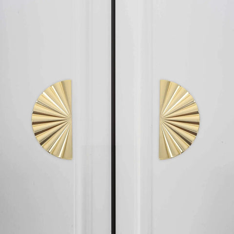 Antique Gold Semi Circle Cabinet Pulls Set Of 2 With 64mm Hole Spacing Zinc Alloy Drawer Handles For Kitchen Cabinets, Dressers And Furniture Hardware Upgrade mounted on white cabinet
