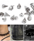 10pcs silver cone studs and spike rivet set for leather clothing and bags; metal punk hardware