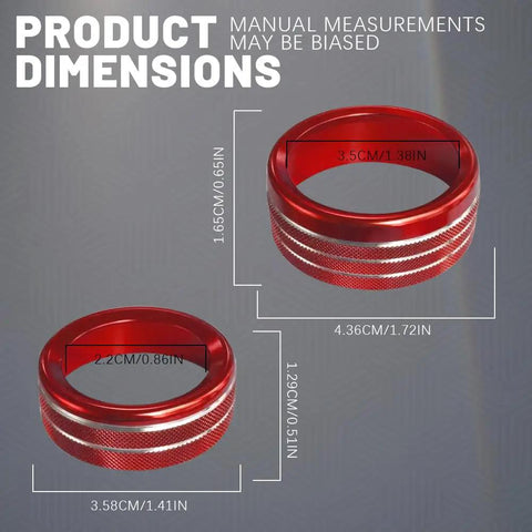 Dimensions of Aluminum Alloy Climate Control Knob Covers Three Piece Button Switch Cover Set For Dodge Challenger Durango 2015 2022 Red