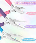 Three Piece Jewelry Pliers Set with needle nose pliers, round nose pliers, wire cutters for jewelry making, repair and crafts