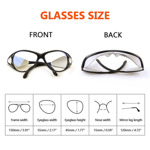 Heavy Duty CO2 Laser Safety Glasses Delivering Serious OD6 Plus Shielding For 10600NM Projects  size chart with dimensions