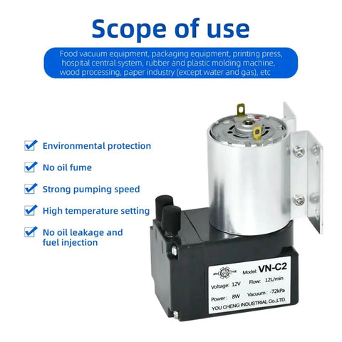 Heavy Duty 12V And 24V VN-C2 Electric Diaphragm Vacuum Pump Engineered For Strong Negative Pressure And Reliable Peristaltic Fluid Transfer In Industrial Applications