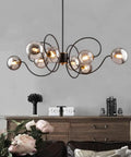 Mid Century Modern Black Eight Light Glass Globe Sputnik Chandelier For Living Room And Dining Room High Ceiling Pendant Light Fixture