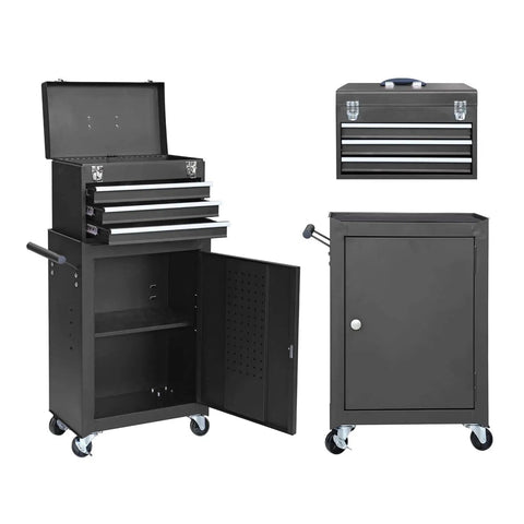 Rolling Garage Tool Cabinet With Detachable Three Drawer Chest Large Storage Cabinet And Adjustable Shelf Black Heavy Duty Steel Mobile Tool Organizer